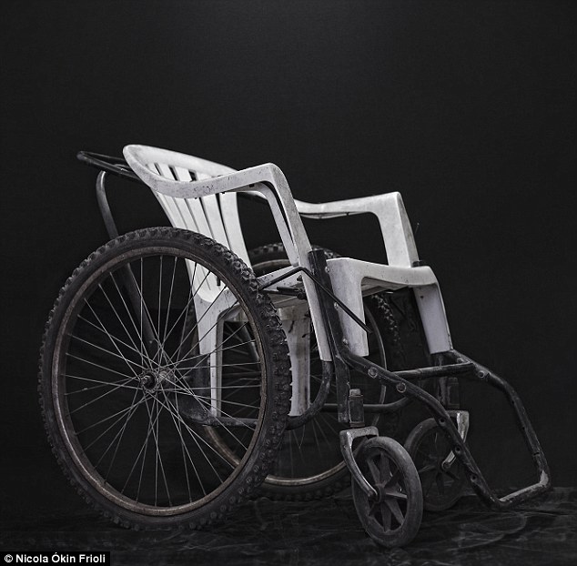 Resourceful: A wheelchair, adapted from a plastic garden seat which is donated by the International Organization Free Wheelchair Mission to to the shelter 'Jesus el Buen Pastor' in Tapachula