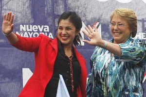 Karol Cariola and Michele Bachelet campaigning in Chile in November 2013.