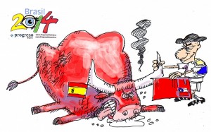 (6-18-14) - Defending Cup champion Spain lost to Chile 2-0 meaning they probably have no hope of progressing from Group B. Oh how the mighty have fallen in 2014! Then again, Spain fared better this match compared to their 5-1 drubbing by Holland. The good news is the Spaniards will have more time to watch the coronation of the new king.