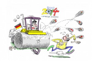 (7-8-14) – Germany demolished Brazil 7 -1. There was little to say favorable about the Brazilian team missing its two best player and who ran up against a German machine with all cylinders at full speed ahead. The German team seems hard to beat.    