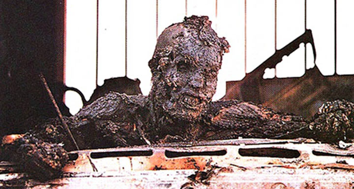 The shocking image of a soldier, incinerated when his vehicle, part of a convoy of Iraqi troops withdrawing from Kuwait, was hit by US fire in 1991. Photograph: Kenneth Jarecke/Reuters