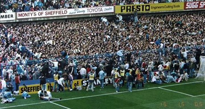 The Leppings Lane end of the Hillsborough stadium, where fans died crushed against the perimeter fence. Photograph: PA