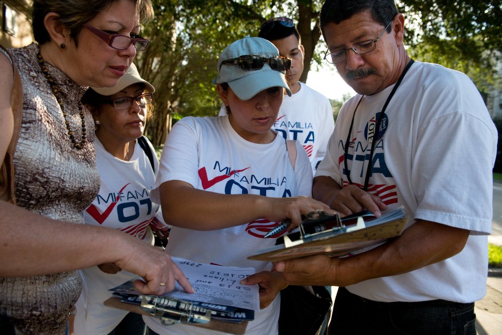 Mi Familia Vota canvassers making sure eligible people are registered to vote and have transportation to the polls …