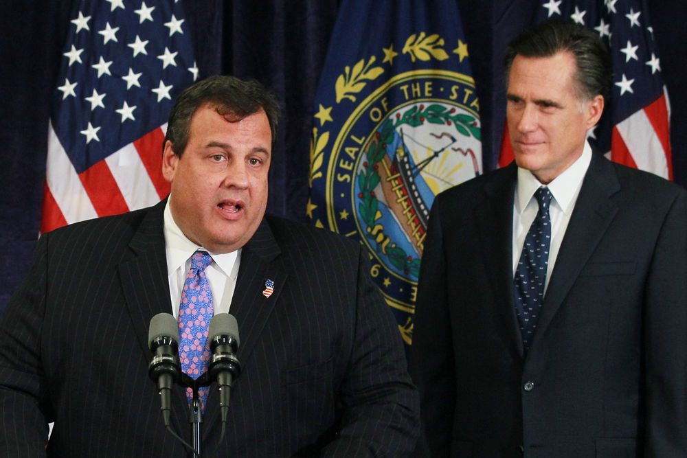 Chris Christie endorses Mitt Romney for president in October 2011. (Justin Sullivan / Getty)