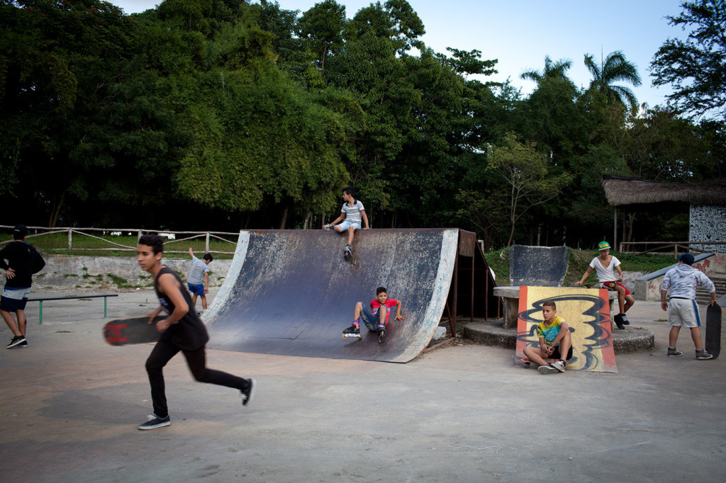 Skaters and rollerbladers spend a day at the Patinodromo park.