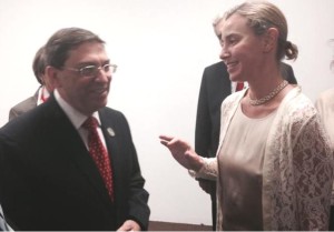 Mogherini chatting with Cuban foreign minister Bruno Rodríguez in Brussels two months ago.