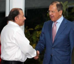 Lavrov and Nicaraguan President Daniel Ortega in Managua in April 2014.