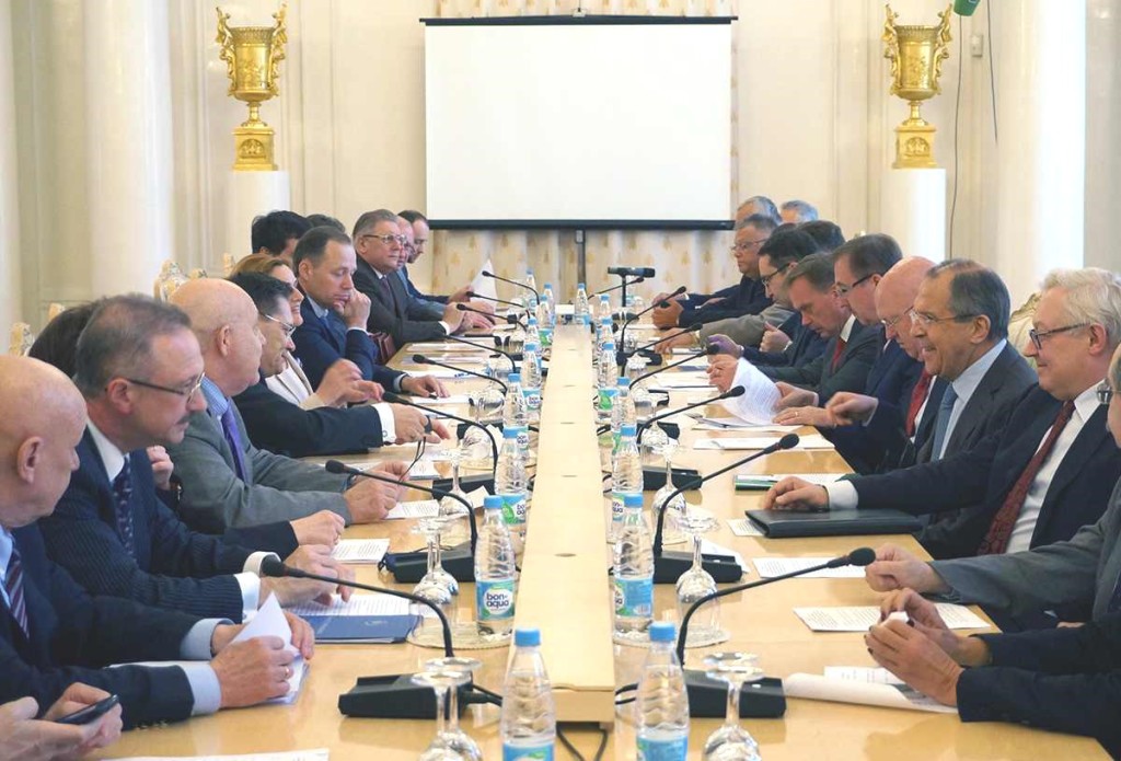 Sergei Lavrov, at right, meeting with his Business Council on Friday (June 5) in Moscow.