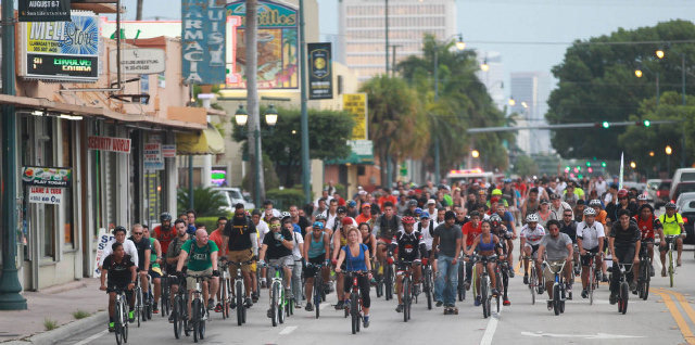 A Critical Mass event on Miami's Calle Ocho.