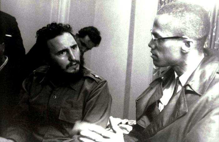 Fidel Castro with Malcolm X at the Hotel Theresa in New York.